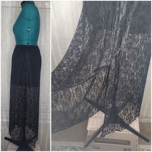 Black Lace Whimsigoth Garden Goth Vamp Dark Romantic Grunge Maxi Skirt XL NWOT - Picture 2 of 5
